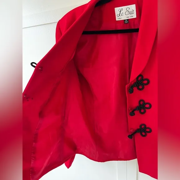Le Suit‎ Women’s Red 90s Vintage Jacket Blazer With Black Toggle Size 8