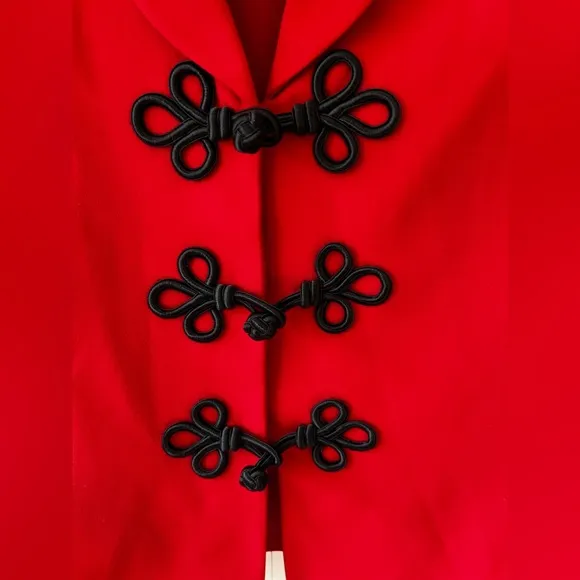 Le Suit‎ Women’s Red 90s Vintage Jacket Blazer With Black Toggle Size 8
