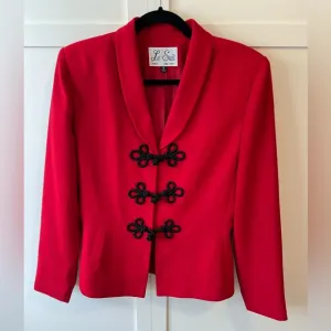 Le Suit‎ Women’s Red 90s Vintage Jacket Blazer With Black Toggle Size 8