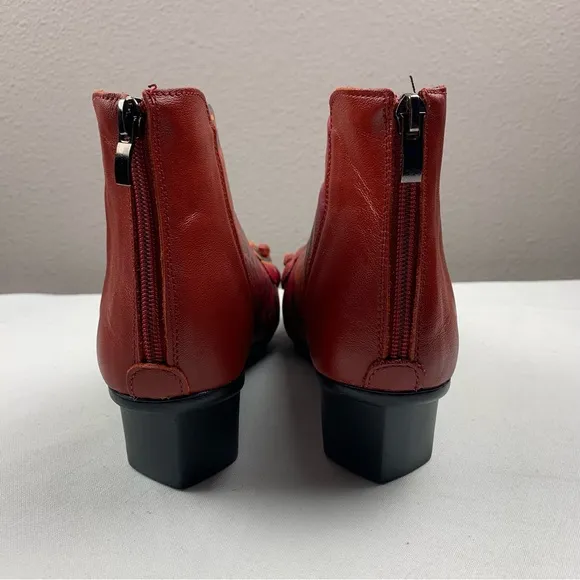 Leather Hand-painted Ankle Boots Red Burgundy Floral Arsrty Boho Size 7.5