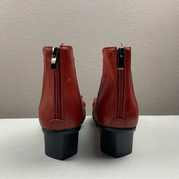 Leather Hand-painted Ankle Boots Red Burgundy Floral Arsrty Boho Size 7.5