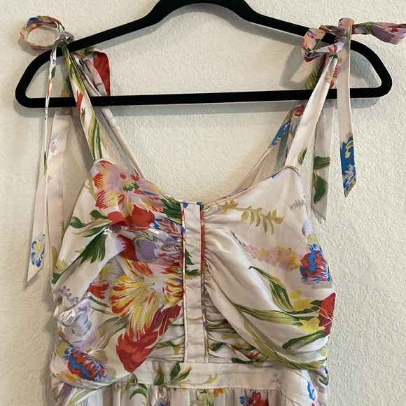 Leifsdottir Anthropologie Women's 100% Silk Midi Dress Size 6 Floral Bohemian