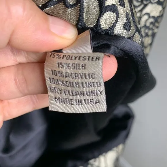 Lela Rose Gold Black Floral Brocade Cocktail Party Dress Size 6 quiet luxury