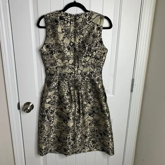 Lela Rose Gold Black Floral Brocade Cocktail Party Dress Size 6 quiet luxury