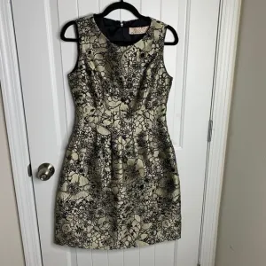 Lela Rose Gold Black Floral Brocade Cocktail Party Dress Size 6 quiet luxury