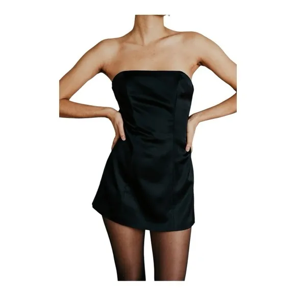 Leman Mercer Black Satin Mila Dress. Size XS.