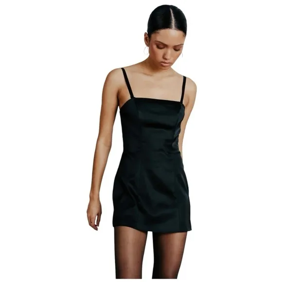 Leman Mercer Black Satin Mila Dress. Size XS.