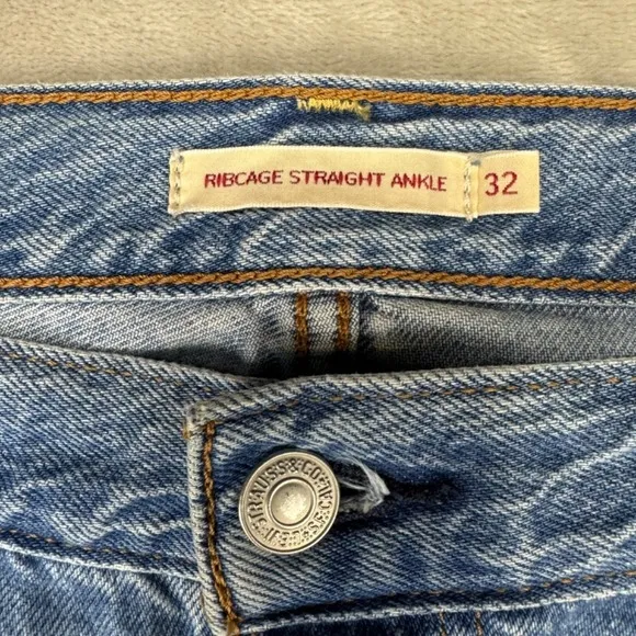 Levi's PREMIUM &quot;RIBCAGE‎ STRAIGHT&quot; Ankle Button Fly BIG E Light Blue Jeans 32x27