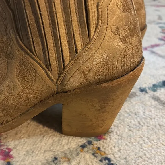 Liberty Black Floral Embroidered Tan Ankle Boots