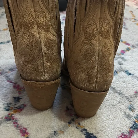 Liberty Black Floral Embroidered Tan Ankle Boots
