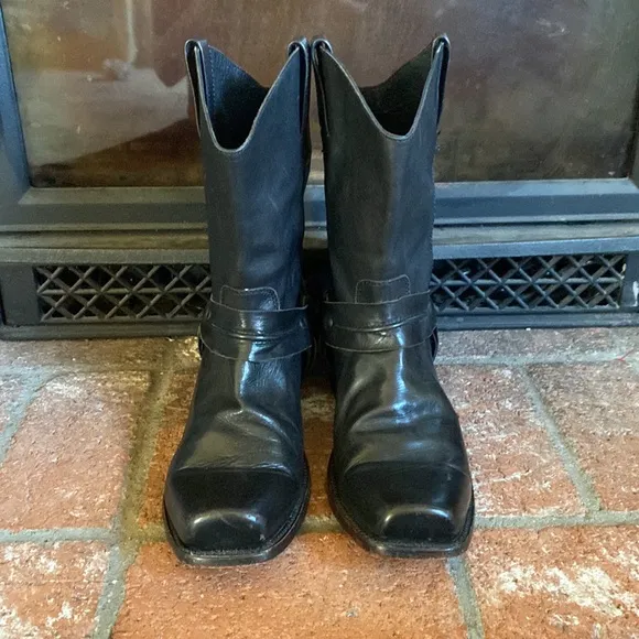 LIBERTY Black Leather Harness Moto Biker Boots Western Trail MENS SZ 11 Mexico