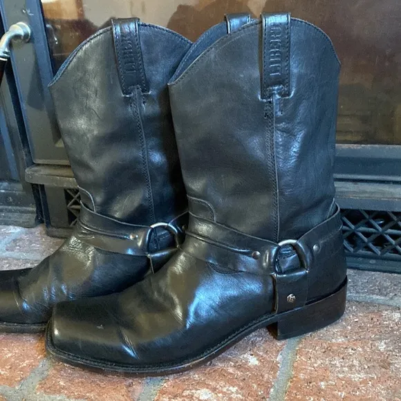 LIBERTY Black Leather Harness Moto Biker Boots Western Trail MENS SZ 11 Mexico