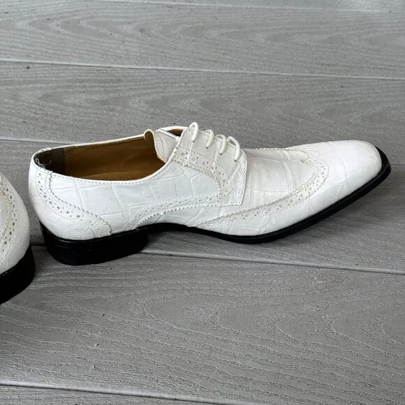 Liberty LS-747 White Crocodile Embossed Vegan Leather Oxford Wingtip Shoes 8.5