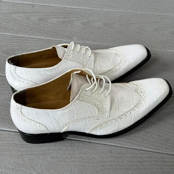 Liberty LS-747 White Crocodile Embossed Vegan Leather Oxford Wingtip Shoes 8.5