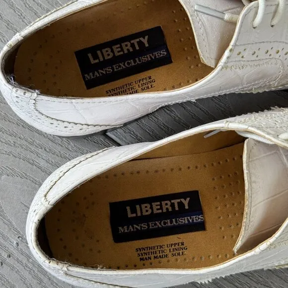 Liberty LS-747 White Crocodile Embossed Vegan Leather Oxford Wingtip Shoes 8.5