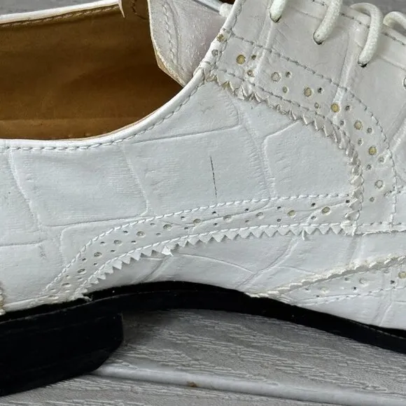 Liberty LS-747 White Crocodile Embossed Vegan Leather Oxford Wingtip Shoes 8.5