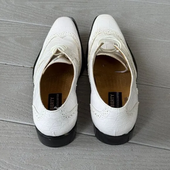 Liberty LS-747 White Crocodile Embossed Vegan Leather Oxford Wingtip Shoes 8.5