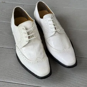 Liberty LS-747 White Crocodile Embossed Vegan Leather Oxford Wingtip Shoes 8.5