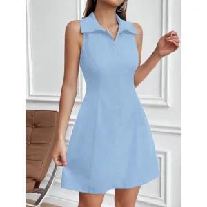 Light Blue Sleeveless Polo Dress Minimalist Preppy Chic Casual