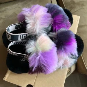 Like New UGG FLUFF OH YEAH TIE DYE SLIDE MOCCASIN SANDALS US 6 / EU 37 / UK 4
