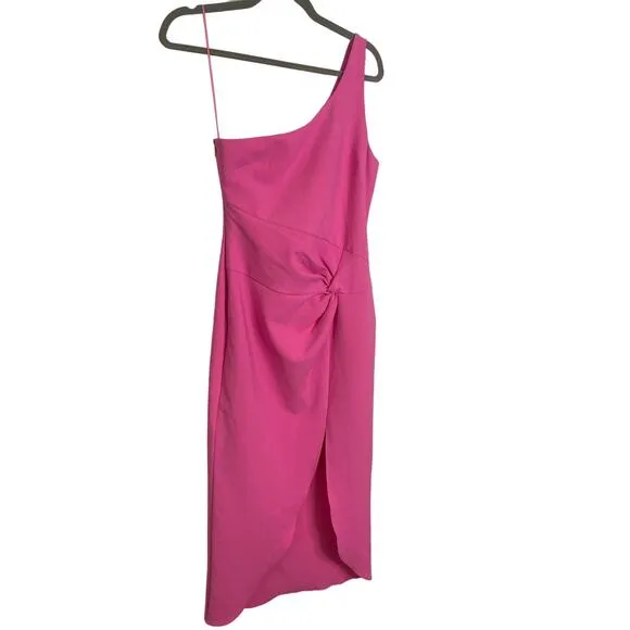 LIKELY Merilou Midi Dress One-Shoulder Front Twist Preppy Formal Gala Pink Sz 2