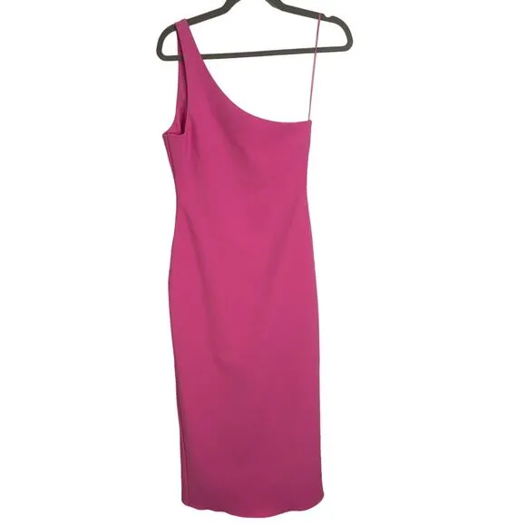 LIKELY Merilou Midi Dress One-Shoulder Front Twist Preppy Formal Gala Pink Sz 2
