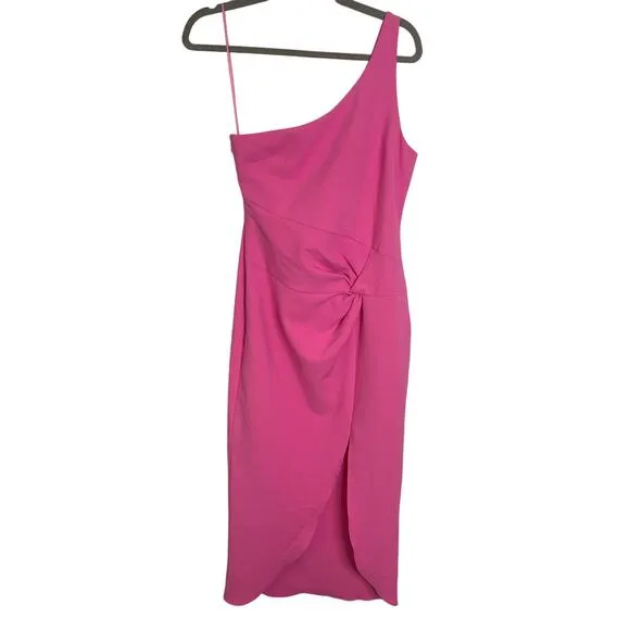 LIKELY Merilou Midi Dress One-Shoulder Front Twist Preppy Formal Gala Pink Sz 2