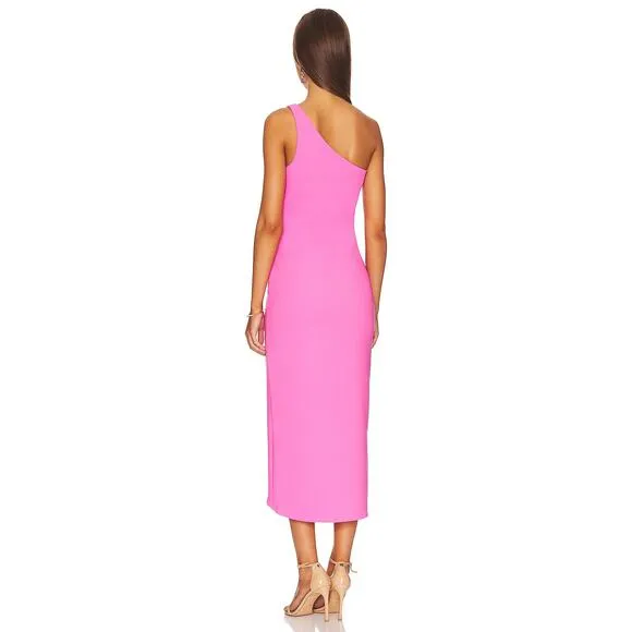 LIKELY Merilou Midi Dress One-Shoulder Front Twist Preppy Formal Gala Pink Sz 2