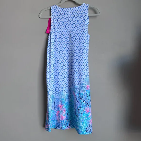 Lilly Pulitzer Luella Dress 100% Pima Cotton Coastal Soft Blue Pink Tank Dress