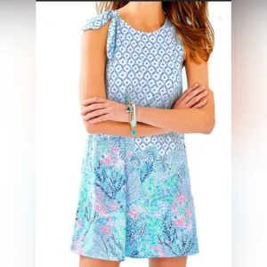Lilly Pulitzer Luella Dress 100% Pima Cotton Coastal Soft Blue Pink Tank Dress