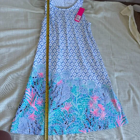 Lilly Pulitzer Luella Dress 100% Pima Cotton Coastal Soft Blue Pink Tank Dress