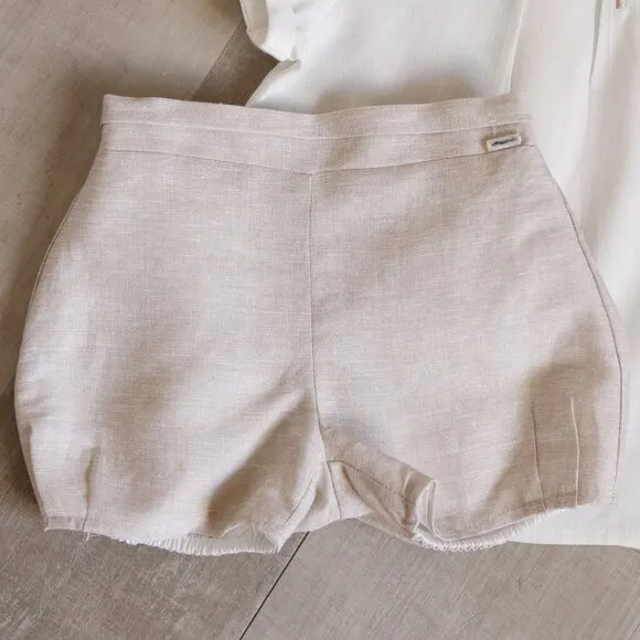 Linen Baby Boy Dressy Short Set Boutique Ivory Flax/Khaki Portrait Vacation NWT