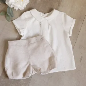 Linen Baby Boy Dressy Short Set Boutique Ivory Flax/Khaki Portrait Vacation NWT