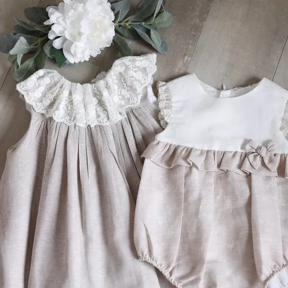 Linen Baby Boy Dressy Short Set Boutique Ivory Flax/Khaki Portrait Vacation NWT