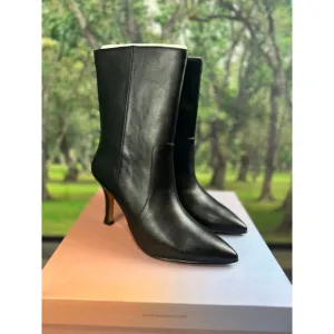Lisa Vicky Black Arthaul-V Leather Ankle Boots Size 10M