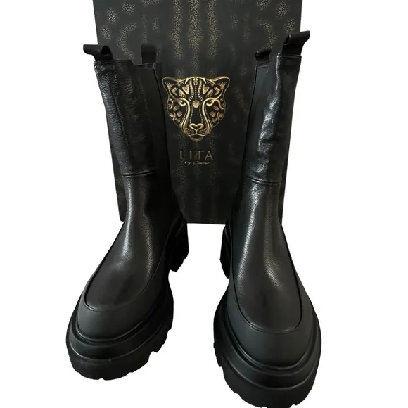 LITA By Ciara Chelsea Mid High Leather Black Boots for Women, SZ. EU 36 / US 5.5