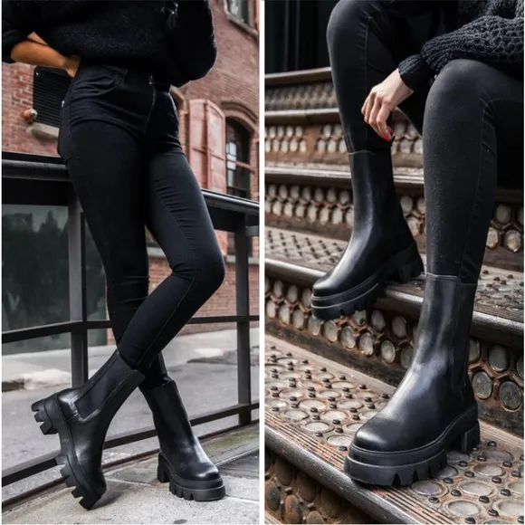 LITA By Ciara Chelsea Mid High Leather Black Boots for Women, SZ. EU 36 / US 5.5