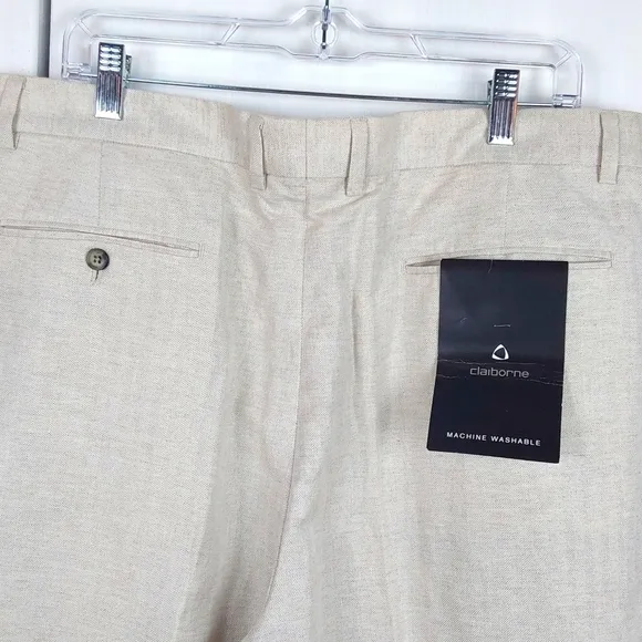 Liz Claiborne Mens Cream LINEN Trouser Pants Neutral Preppy Luxe Sz.38x32