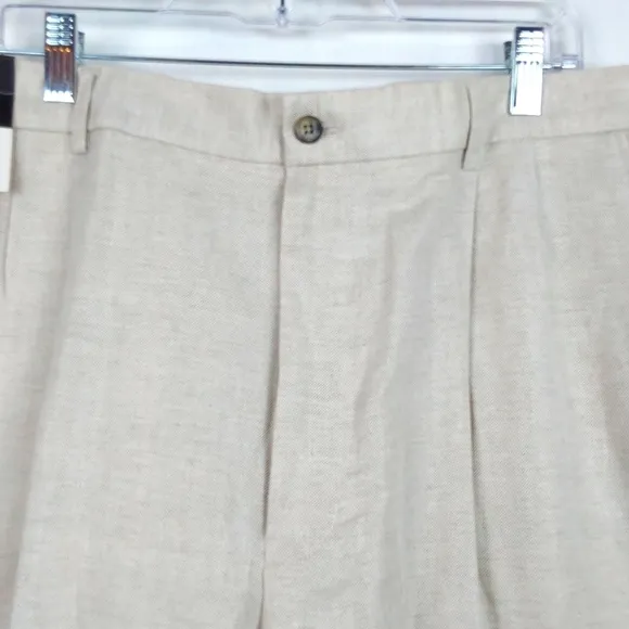 Liz Claiborne Mens Cream LINEN Trouser Pants Neutral Preppy Luxe Sz.38x32