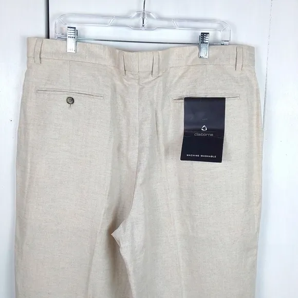 Liz Claiborne Mens Cream LINEN Trouser Pants Neutral Preppy Luxe Sz.38x32