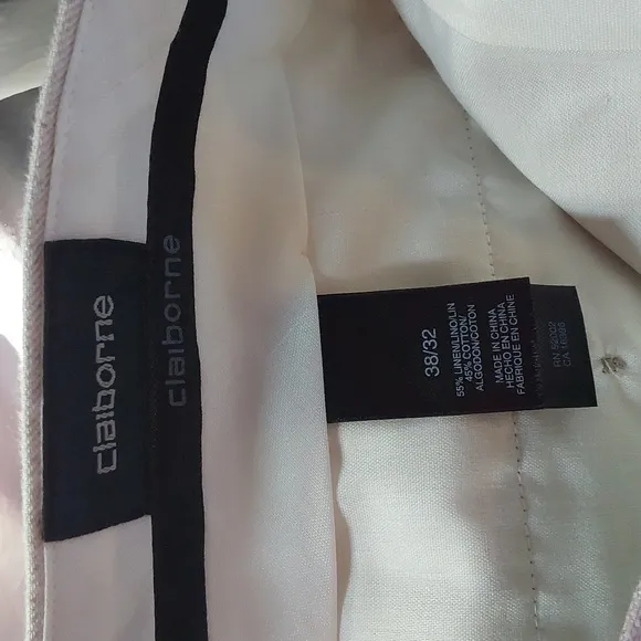 Liz Claiborne Mens Cream LINEN Trouser Pants Neutral Preppy Luxe Sz.38x32