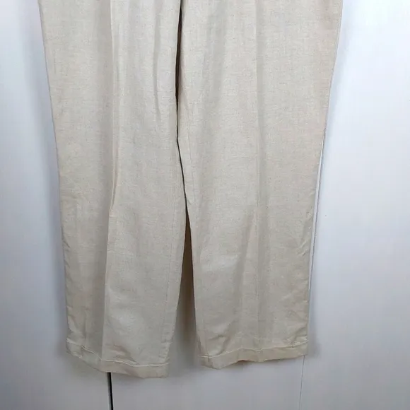 Liz Claiborne Mens Cream LINEN Trouser Pants Neutral Preppy Luxe Sz.38x32