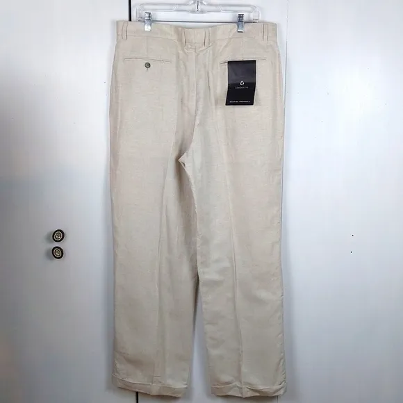 Liz Claiborne Mens Cream LINEN Trouser Pants Neutral Preppy Luxe Sz.38x32