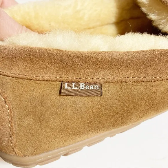 L.L Bean Men's Wicked Good Slippers Suede Shearling Lined Tan Brown Fur Size13
