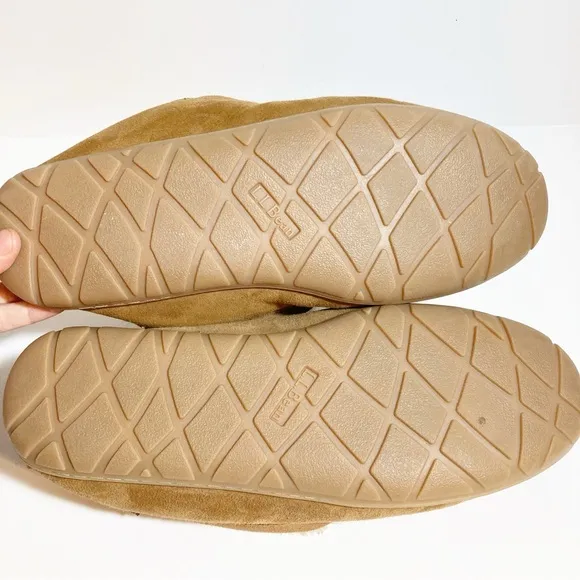 L.L Bean Men's Wicked Good Slippers Suede Shearling Lined Tan Brown Fur Size13