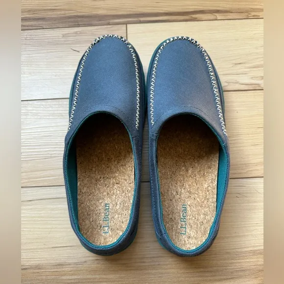L.L. Bean Mountain Slippers Scuffs Open Heel Men's Size 8 Slide Cork Blue