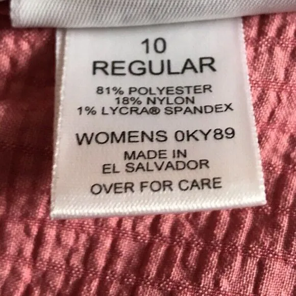 LL Bean Seersucker Midi Dress Womens 10 Modest Minimalist Mauve Button Tie Back