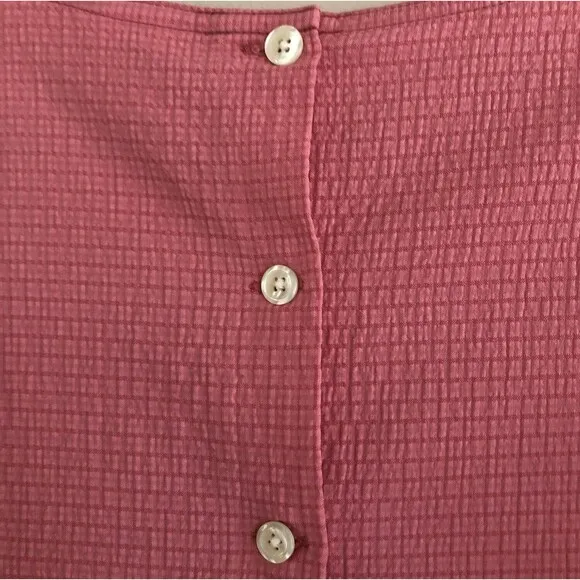 LL Bean Seersucker Midi Dress Womens 10 Modest Minimalist Mauve Button Tie Back