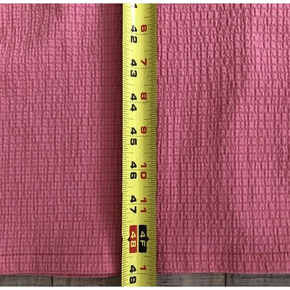 LL Bean Seersucker Midi Dress Womens 10 Modest Minimalist Mauve Button Tie Back