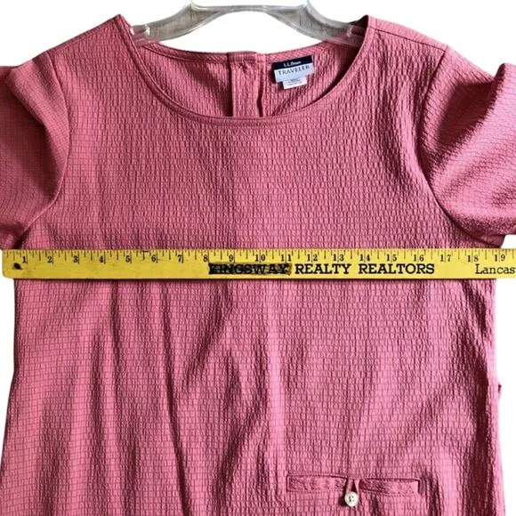 LL Bean Seersucker Midi Dress Womens 10 Modest Minimalist Mauve Button Tie Back